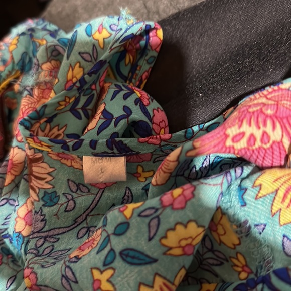 No Brand Tag V Neck Short Sleeve Teal Blue Floral Wrap Midi Dress - Picture 9 of 9